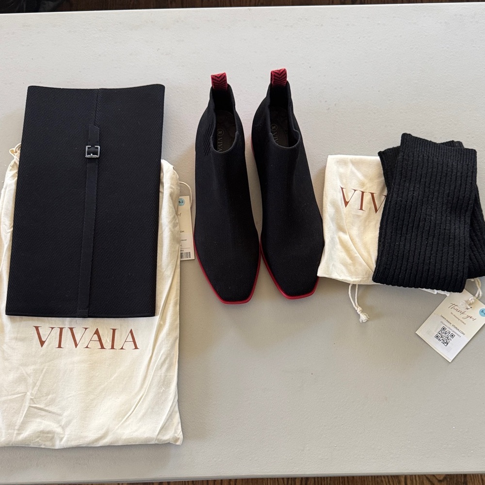 Vivaia Black Ankle Boots with Red Accents